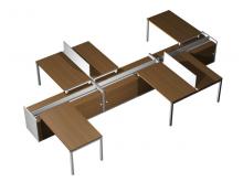 Рабочая станция 6*1600 с настольными экранами ДСП на 3-х опорных тумбах-купе с ProSystem